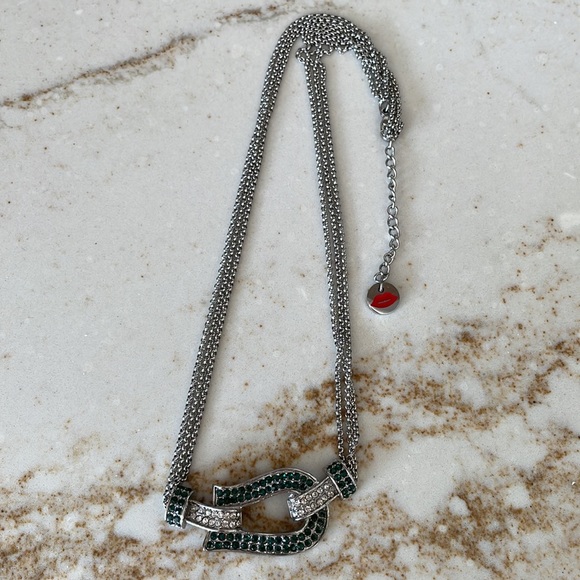 SIGAL BUCKLE CRYSTAL Silver Multi-Strand Triple Chain Necklace ~ 18” - Picture 3 of 8